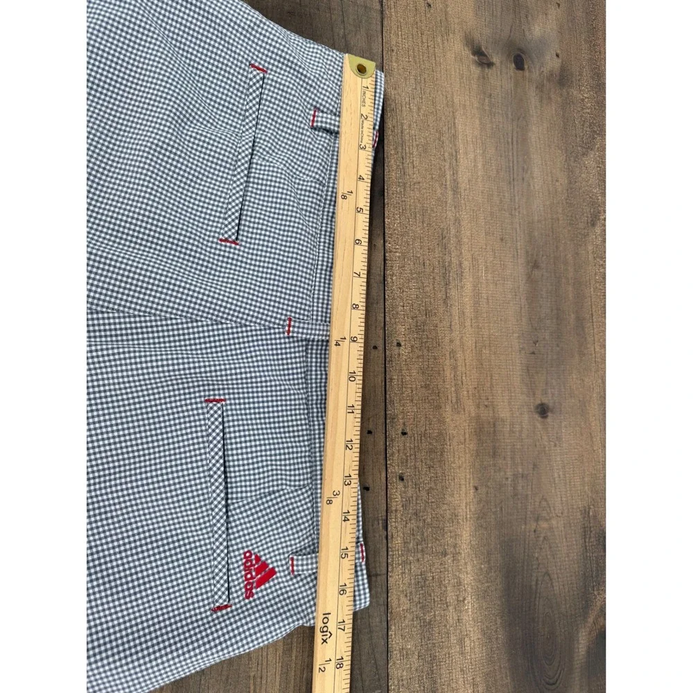 Adidas Mens Gingham Golf Shorts Gray White Checkered Red Trim Size 34 Performanc